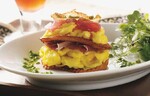 Idaho® Potato Eggs Napoleon with Prosciutto and Arugula Pesto