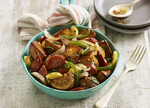 Crispy Idaho® Potatoes with Summer Garden Vegetables and Andouille Sausage